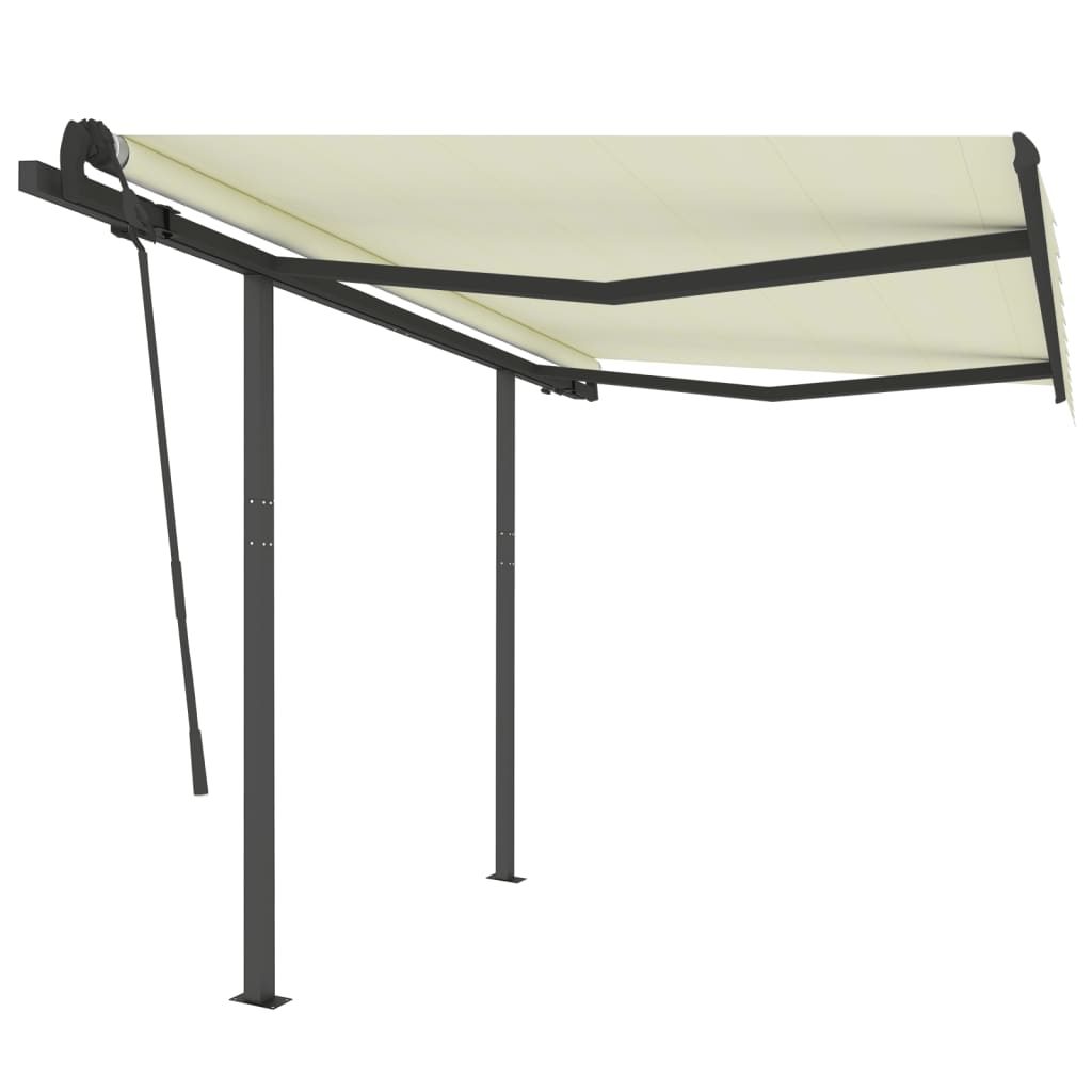 markise med stolper 3,5x2,5 m automatisk betjening cremefarvet