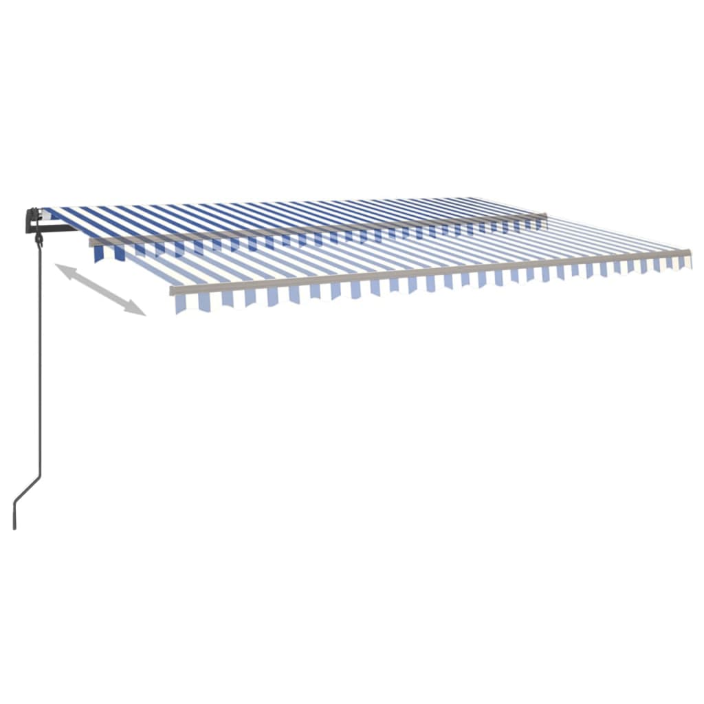 markise med LED-lys 6x3 m manuel betjening blå og hvid