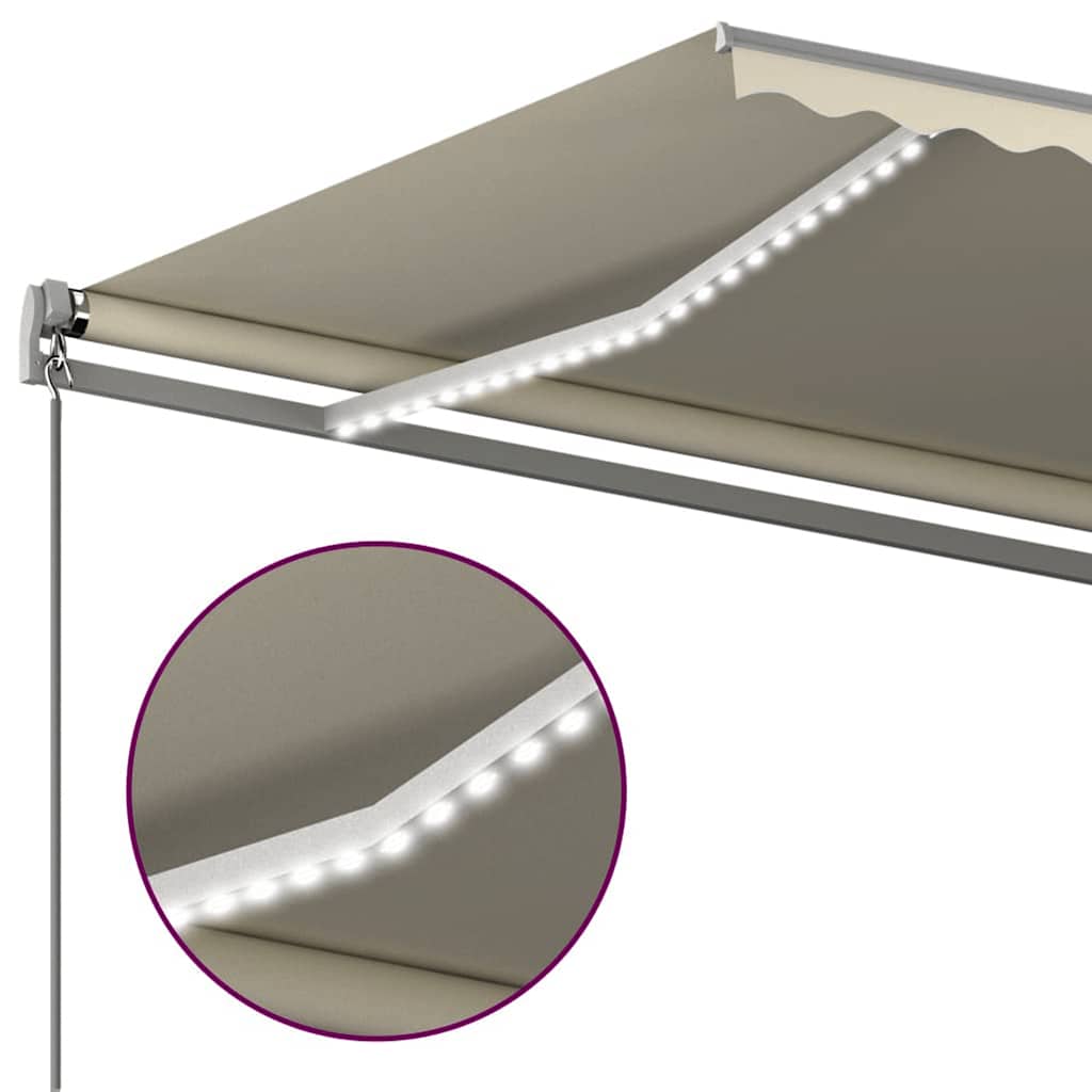 markise med LED-lys 6x3 m manuel betjening cremefarvet