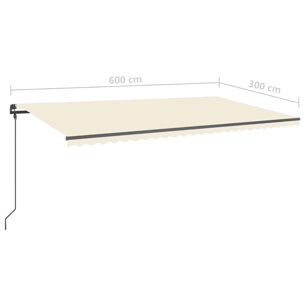 markise med LED-lys 6x3 m manuel betjening cremefarvet