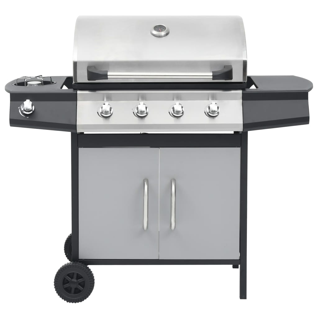 gasgrill 4+1 grillzoner stål og rustfrit stål sort og sølvfarvet