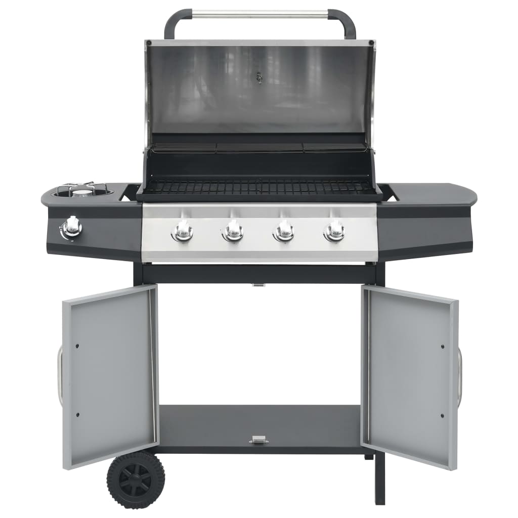 gasgrill 4+1 grillzoner stål og rustfrit stål sort og sølvfarvet