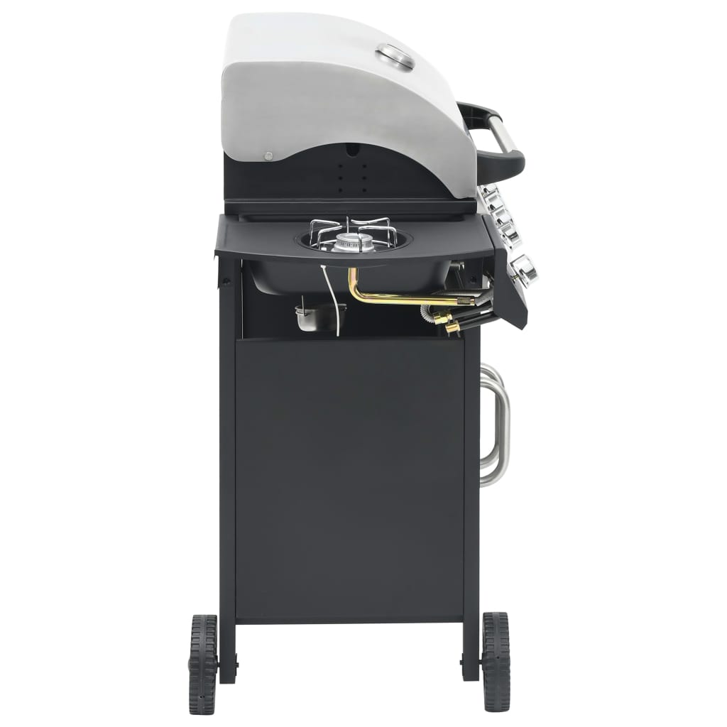 gasgrill 4+1 grillzoner stål og rustfrit stål sort og sølvfarvet