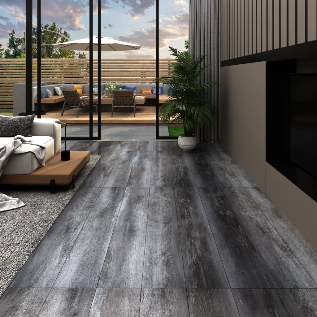 selvhæftende PVC-gulvplanker 5,21 m² 2 mm skinnende grå
