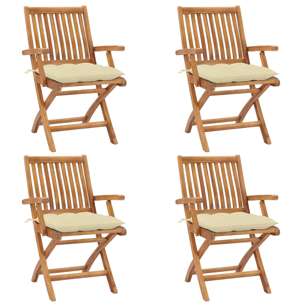 foldbare havestole 4 stk. med hynder massivt teaktræ