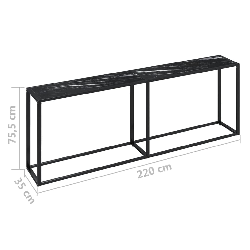 konsolbord 220x35x75,5 cm hærdet glas sort marmor