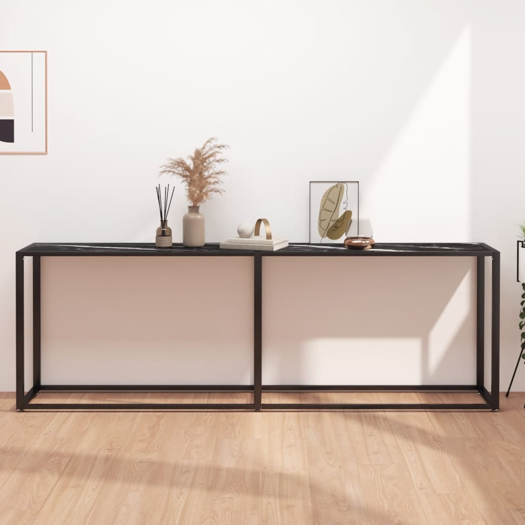 konsolbord 220x35x75,5 cm hærdet glas sort marmor
