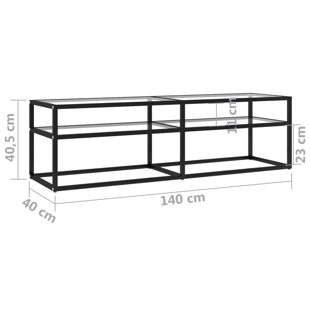 tv-bord 140x40x40,5 cm hærdet glas transparent