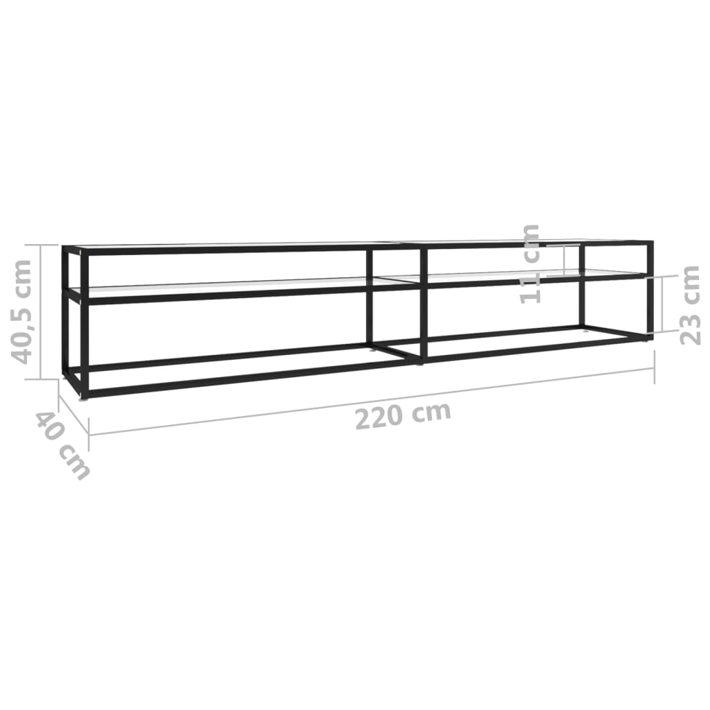 tv-bord 220x40x40,5 cm hærdet glas transparent