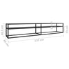 tv-bord 220x40x40,5 cm hærdet glas sort