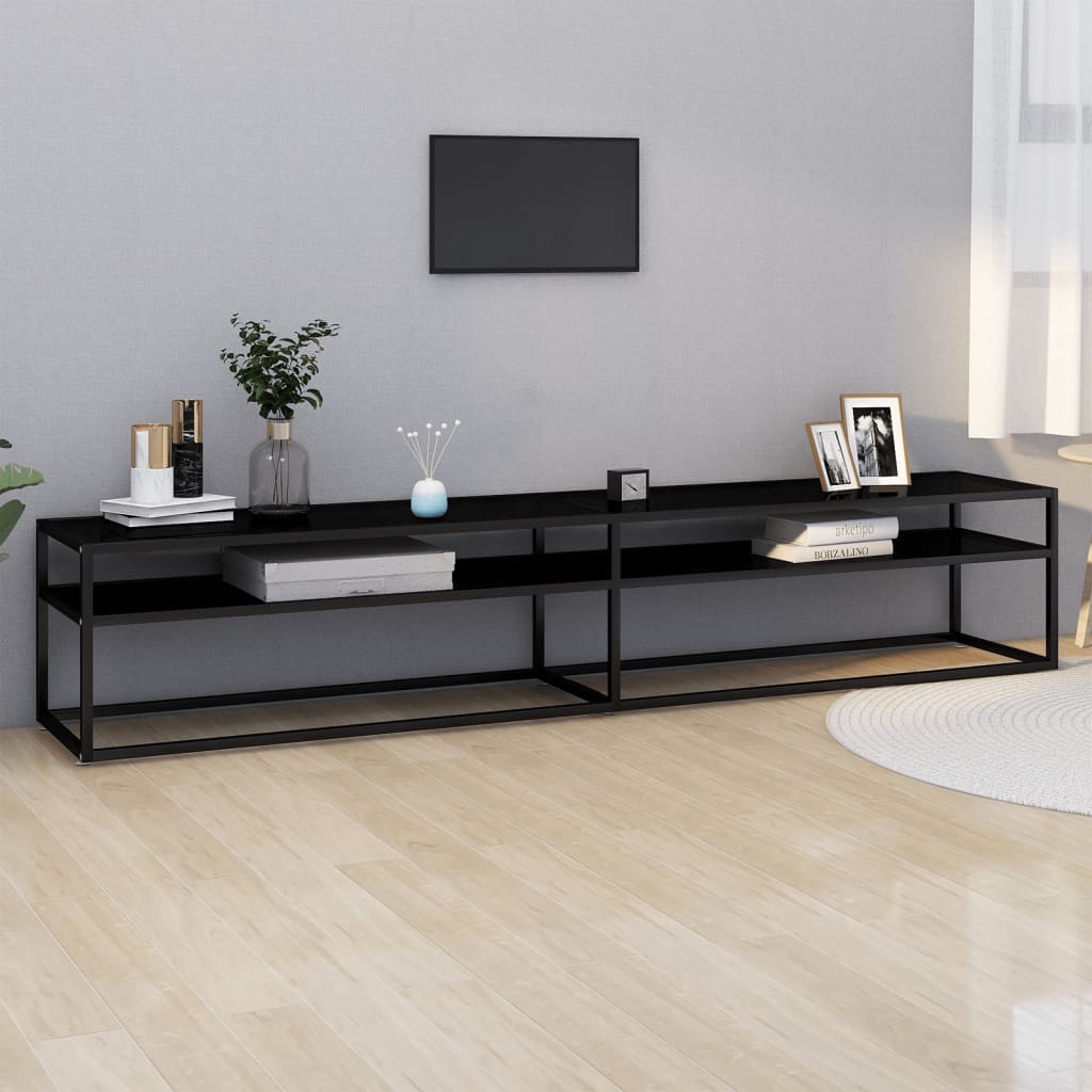 tv-bord 220x40x40,5 cm hærdet glas sort