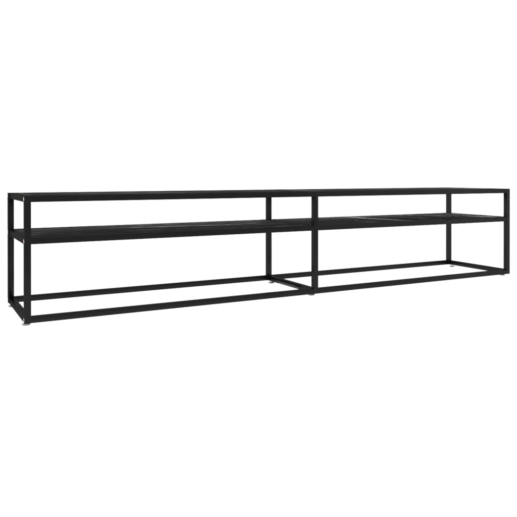 tv-bord 220x40x40,5 cm hærdet glas marmoreffekt sort
