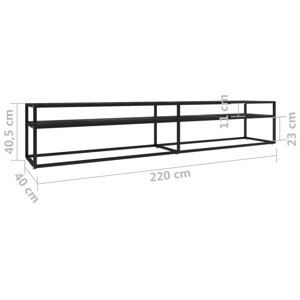 tv-bord 220x40x40,5 cm hærdet glas marmoreffekt sort