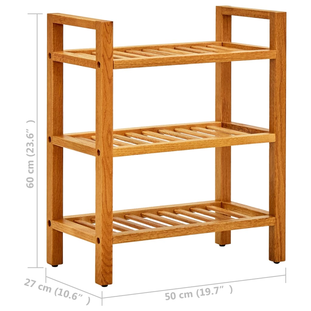skostativ med 3 hylder 50x27x60 cm massivt egetræ