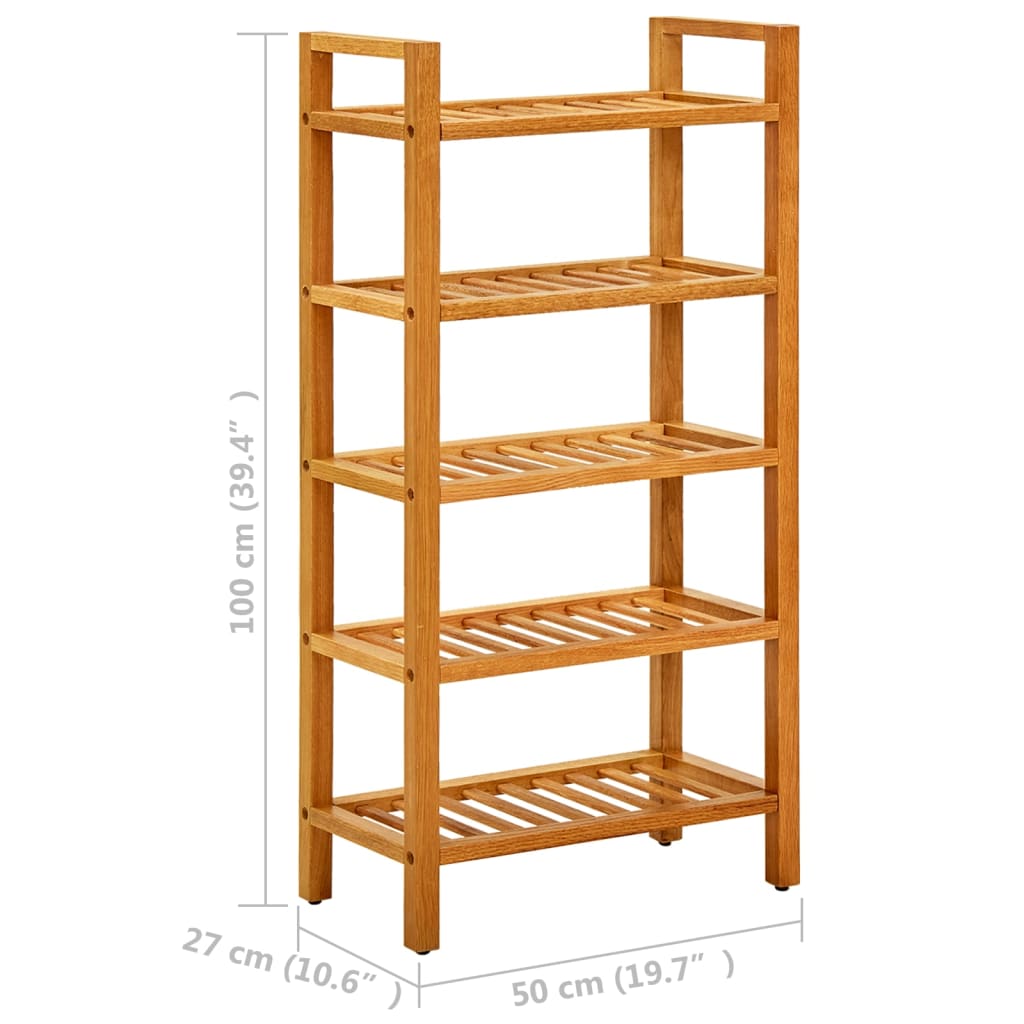 skostativ med 5 hylder 50x27x100 cm massivt egetræ