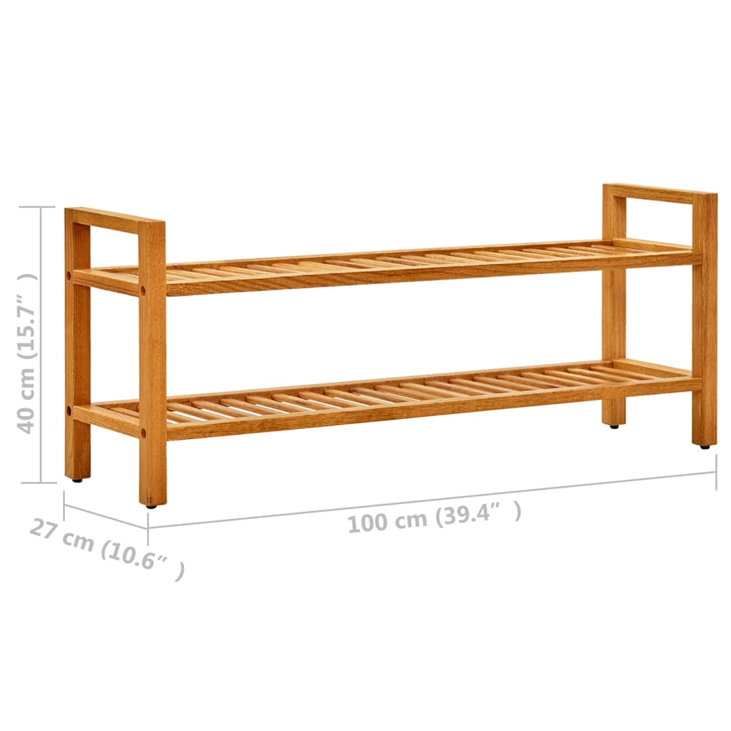 skostativ med 2 hylder 100x27x40 cm massivt egetræ