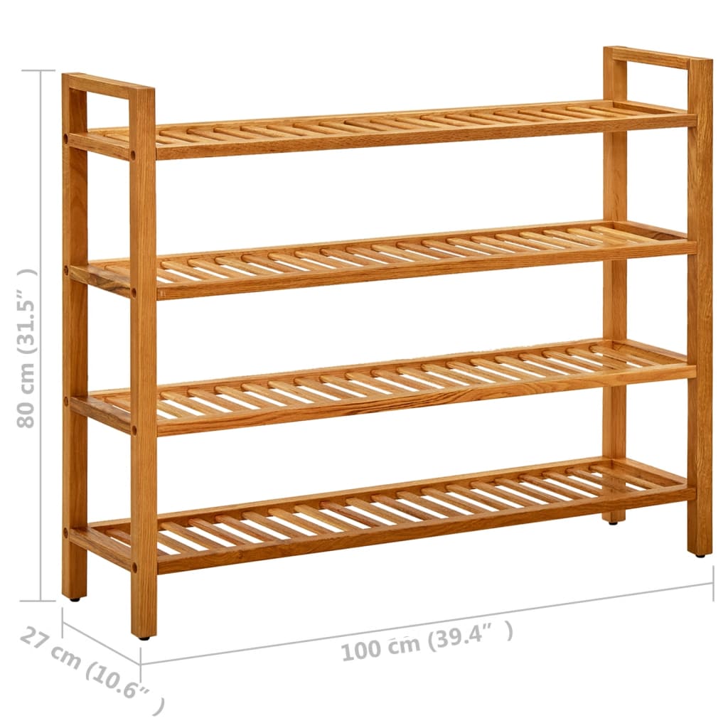 skostativ med 4 hylder 100x27x80 cm massivt egetræ