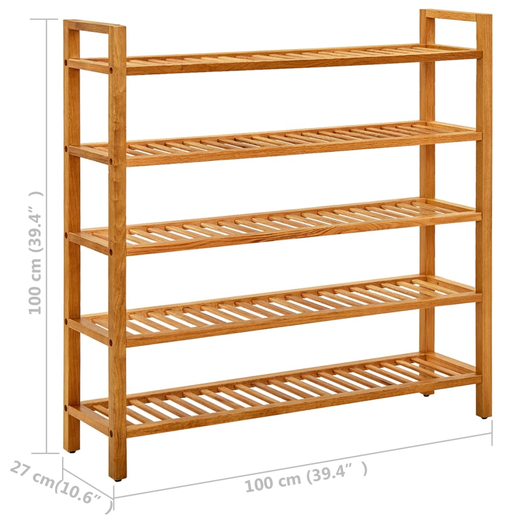 skostativ med 5 hylder 100x27x100 cm massivt egetræ