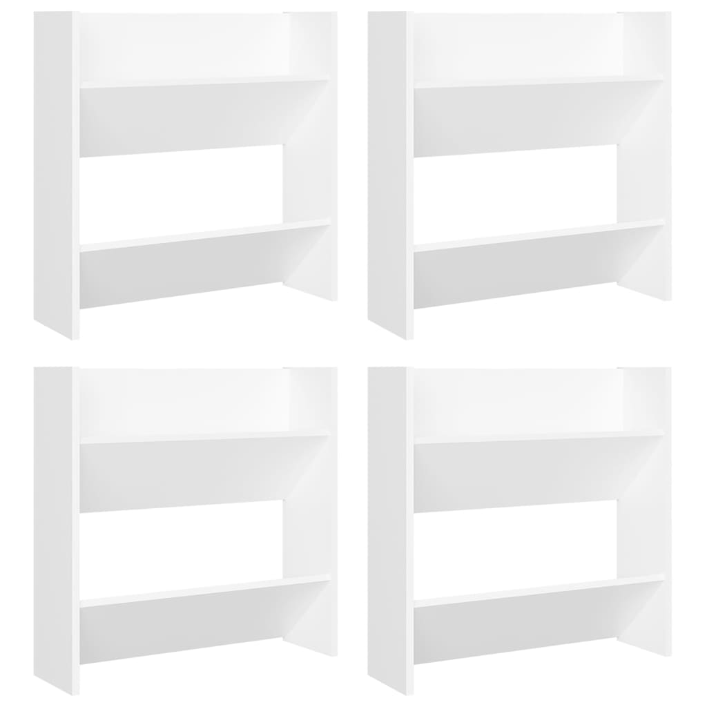 væghængt skoskab 4 stk. 60x18x60 cm konstrueret træ hvid
