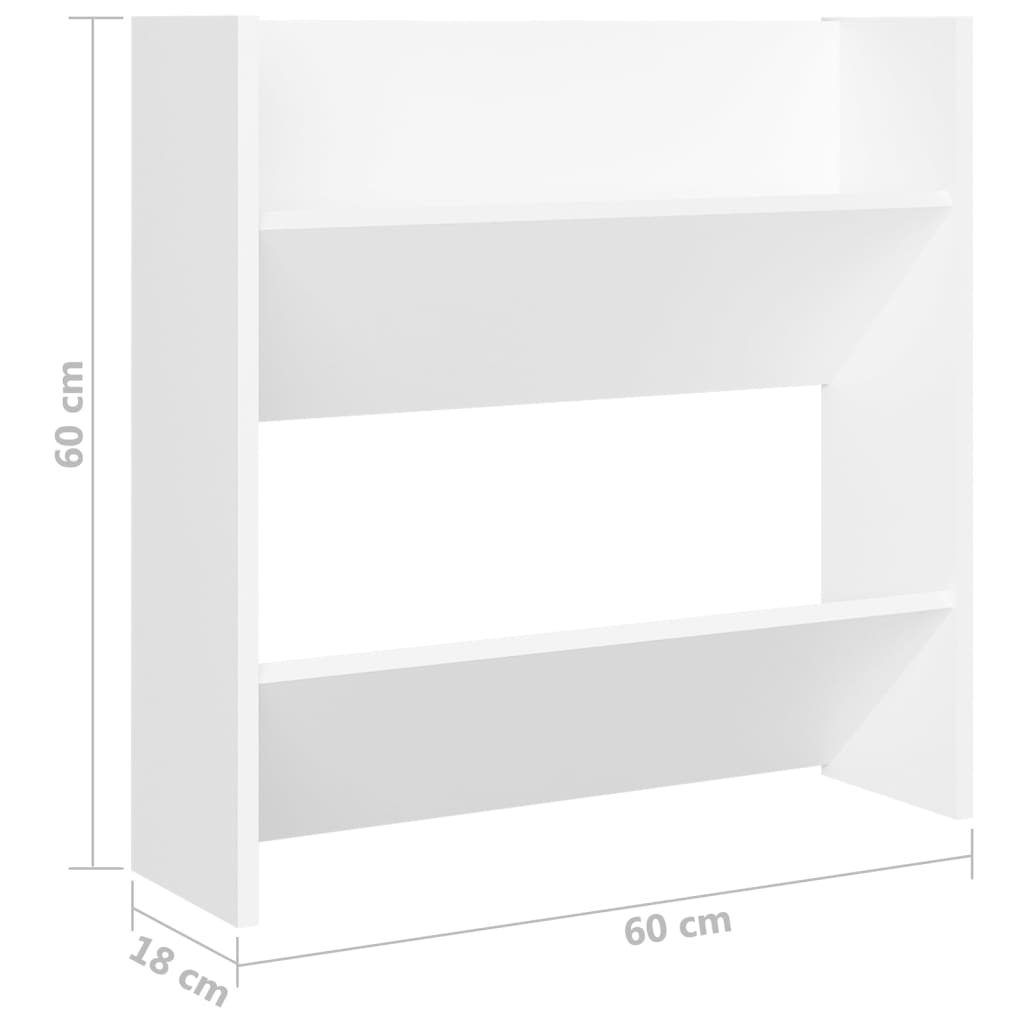 væghængt skoskab 4 stk. 60x18x60 cm konstrueret træ hvid