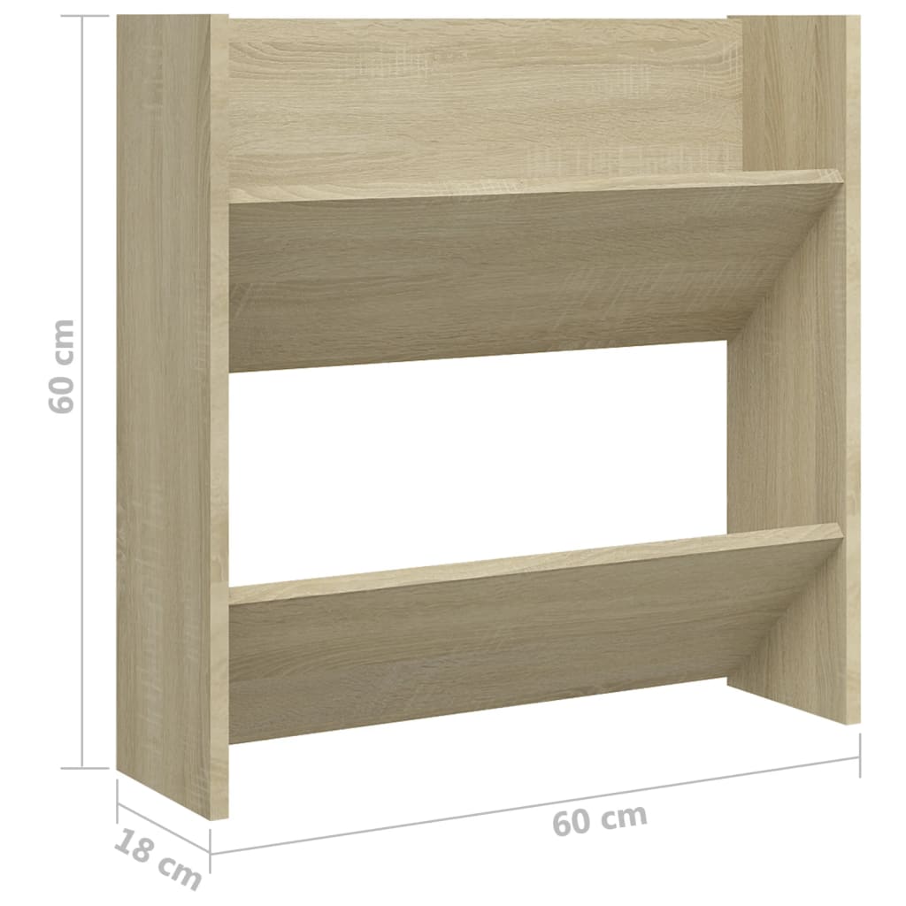 væghængt skoskab 60x18x60 cm konstrueret træ sonoma-eg