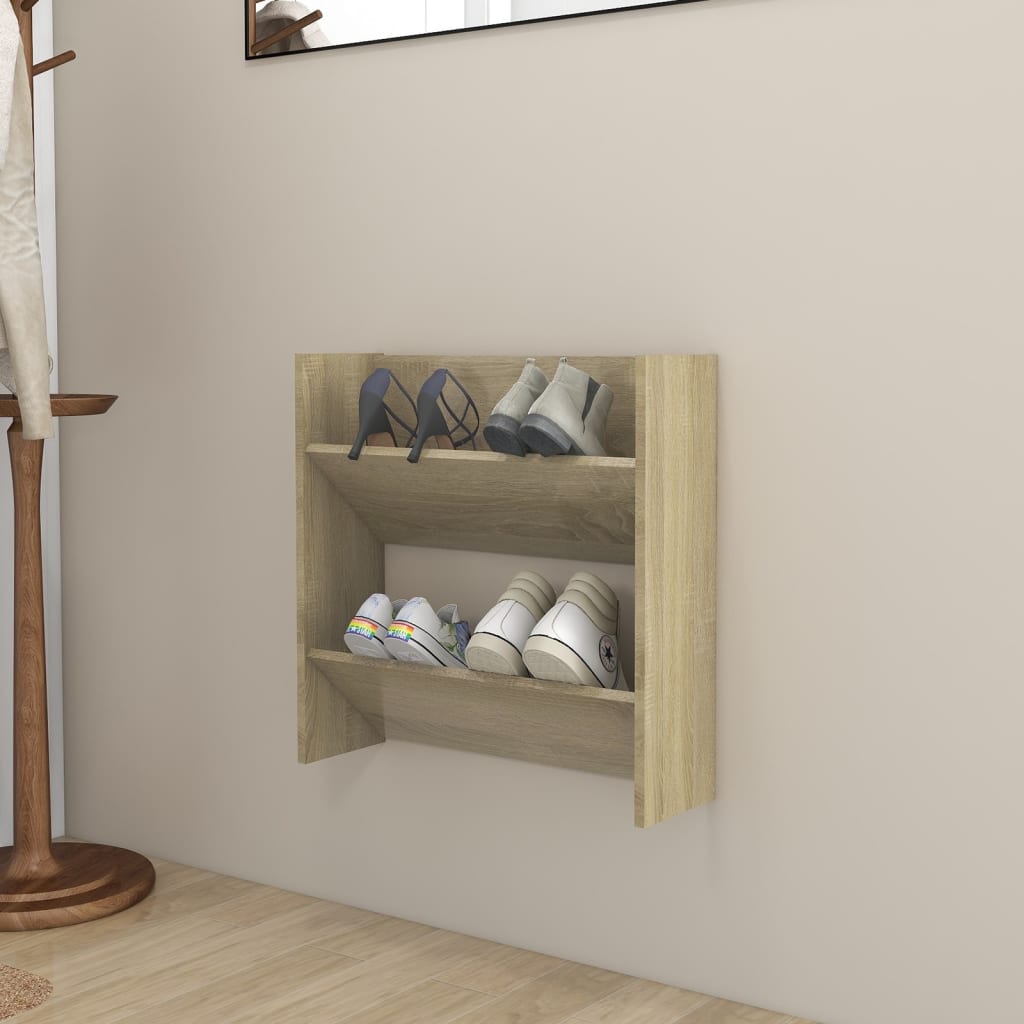 væghængt skoskab 60x18x60 cm konstrueret træ sonoma-eg