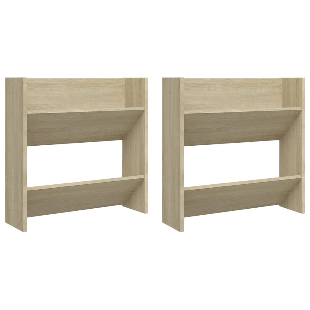 væghængt skoskab 2 stk. 60x18x60 cm konstrueret træ sonoma-eg