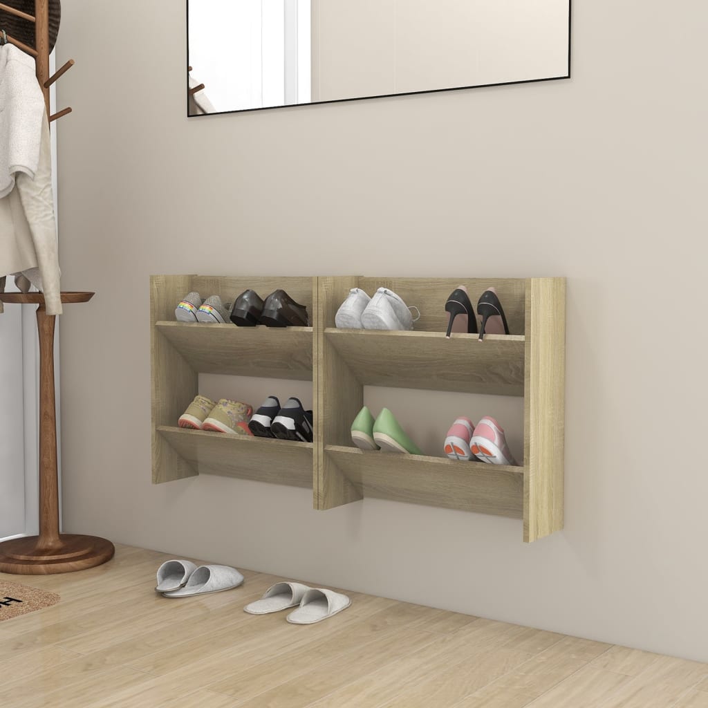 væghængt skoskab 2 stk. 60x18x60 cm konstrueret træ sonoma-eg