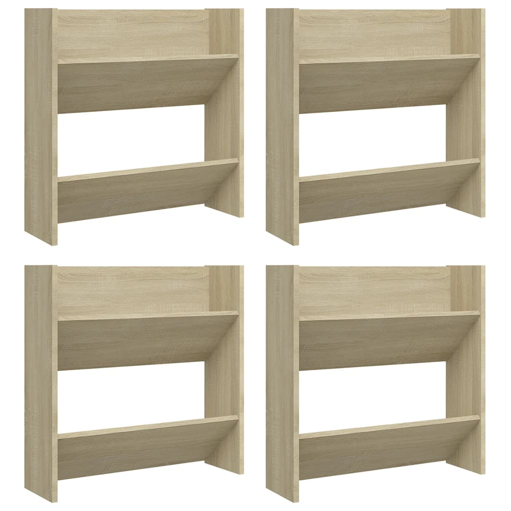 væghængt skoskab 4 stk. 60x18x60 cm konstrueret træ sonoma-eg