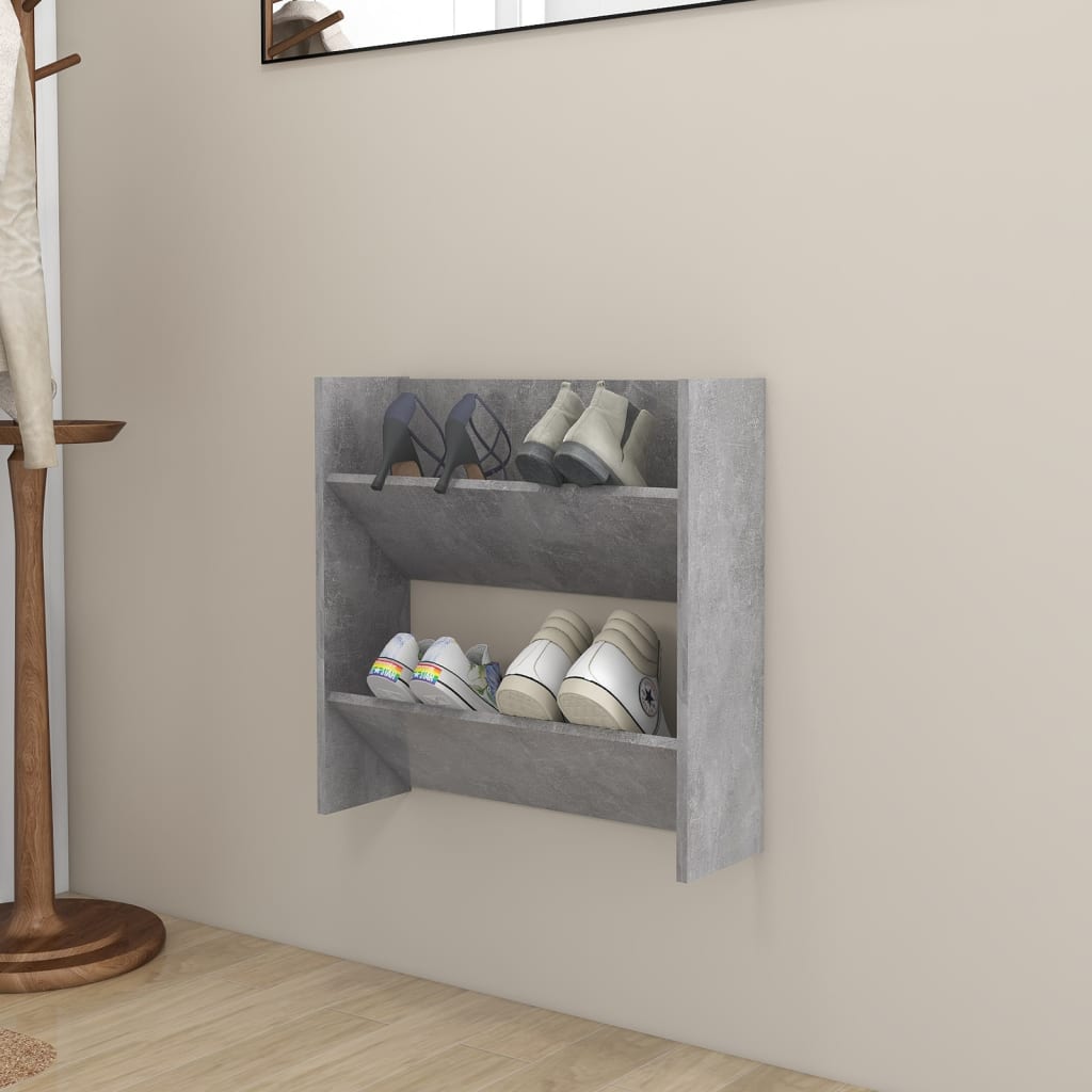 væghængt skoskab 60x18x60 cm konstrueret træ betongrå