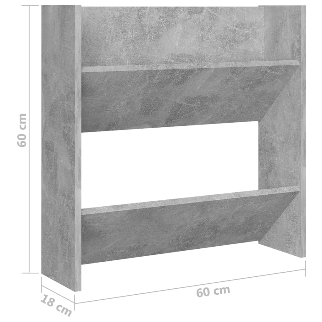 væghængt skoskab 2 stk. 60x18x60 cm konstrueret træ betongrå