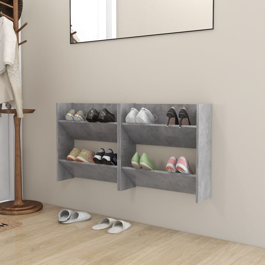 væghængt skoskab 2 stk. 60x18x60 cm konstrueret træ betongrå