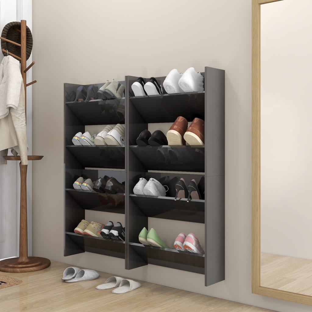 væghængt skoskab 2 stk. 60x18x60cm konstrueret træ grå højglans