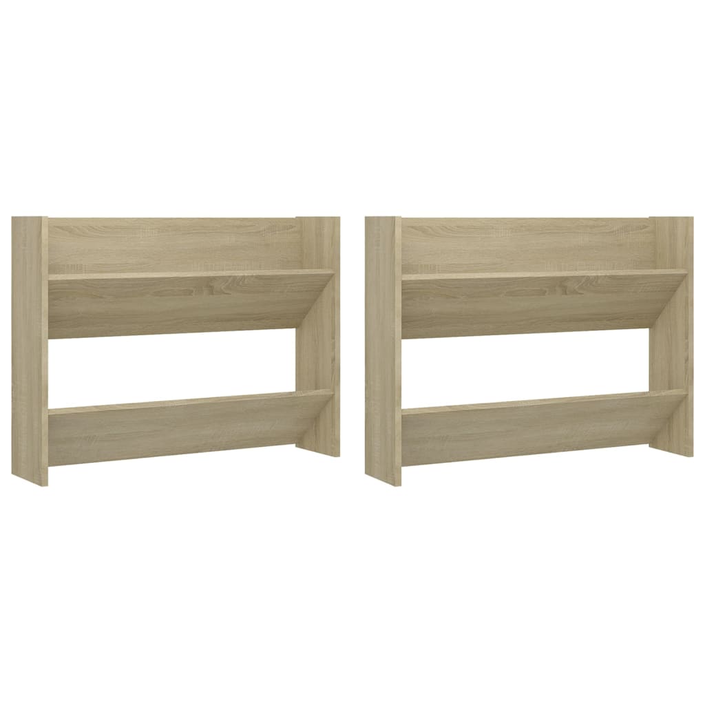 væghængt skoskab 2 stk. 80x18x60 cm konstrueret træ sonoma-eg