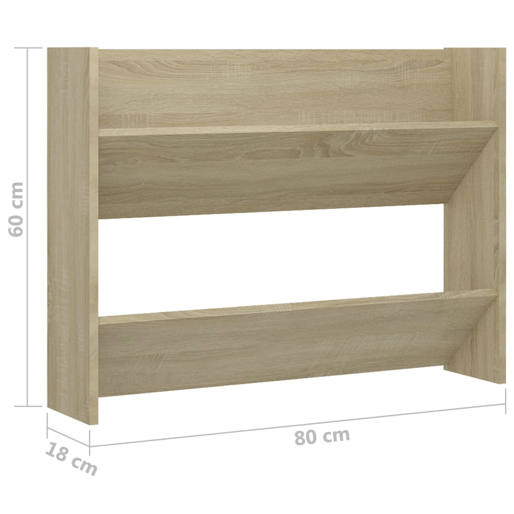 væghængt skoskab 2 stk. 80x18x60 cm konstrueret træ sonoma-eg