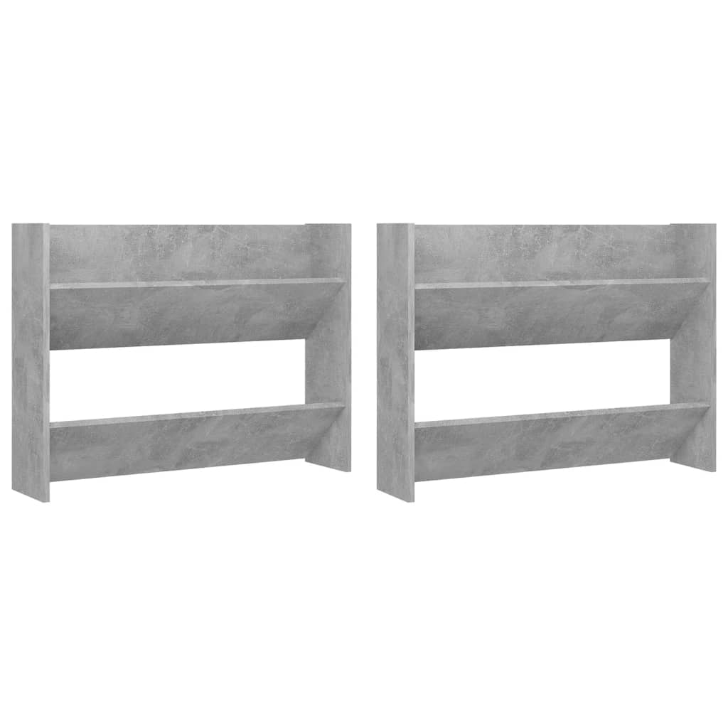 væghængte skoskabe 2 stk. 80x18x60 cm spånplade betongrå
