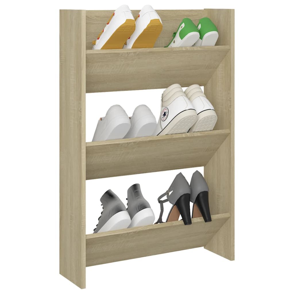 væghængt skoskab 60x18x90 cm spånplade sonoma-eg