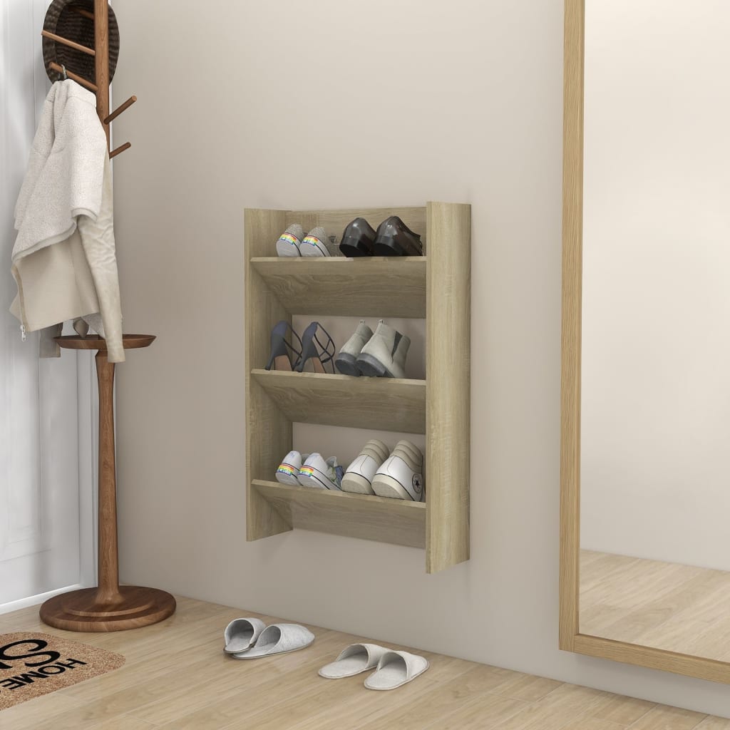 væghængt skoskab 60x18x90 cm spånplade sonoma-eg