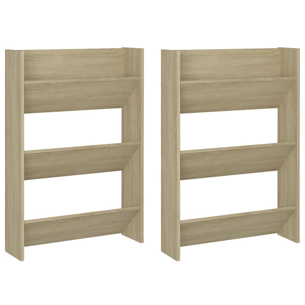væghængte skoskabe 2 stk. 60x18x90 cm spånplade sonoma-eg