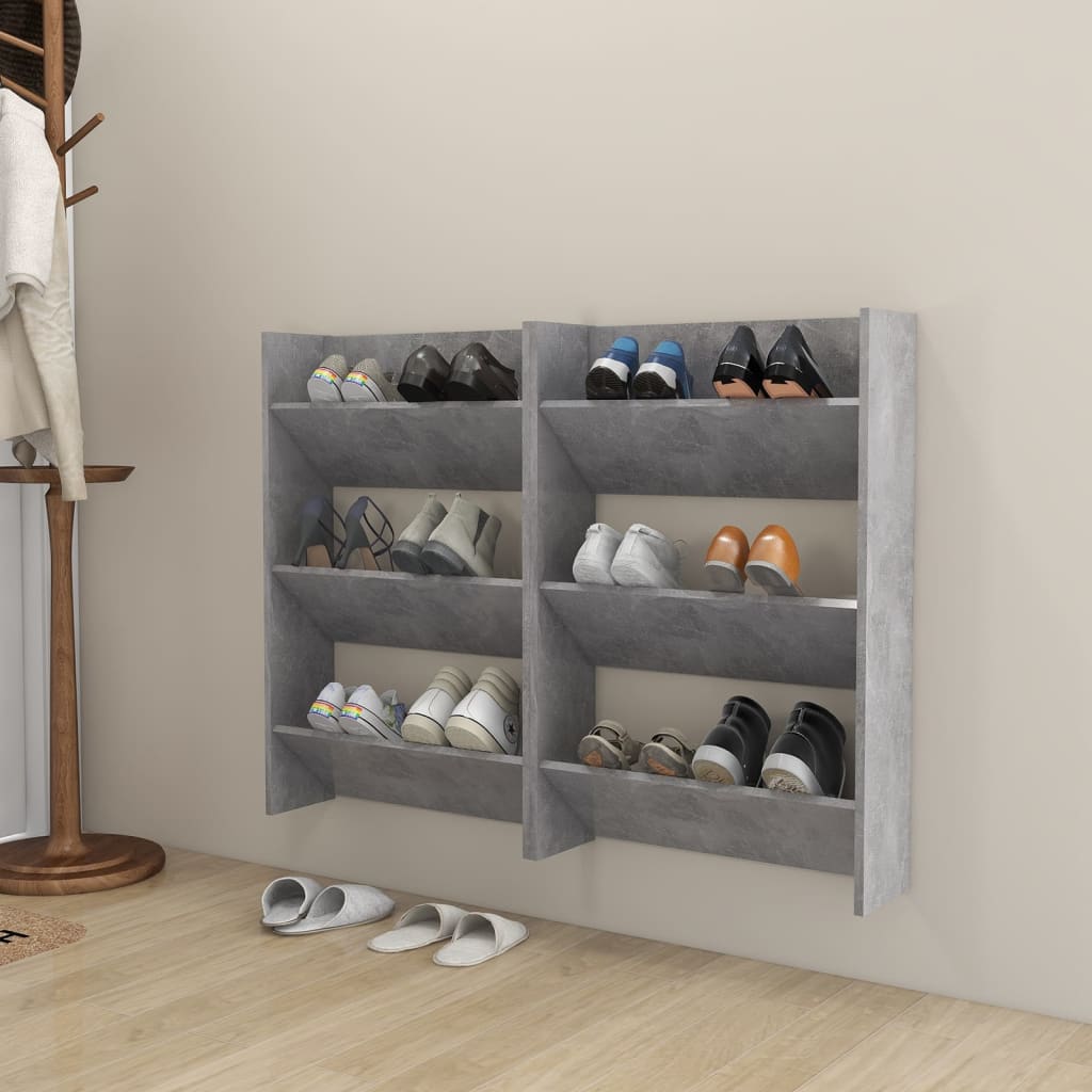 væghængte skoskabe 2 stk. 60x18x90 cm spånplade betongrå