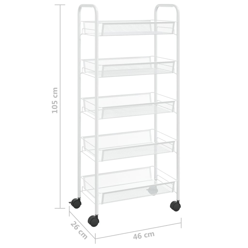 køkkenvogn med 5 hylder 46x26x105 cm jern hvid