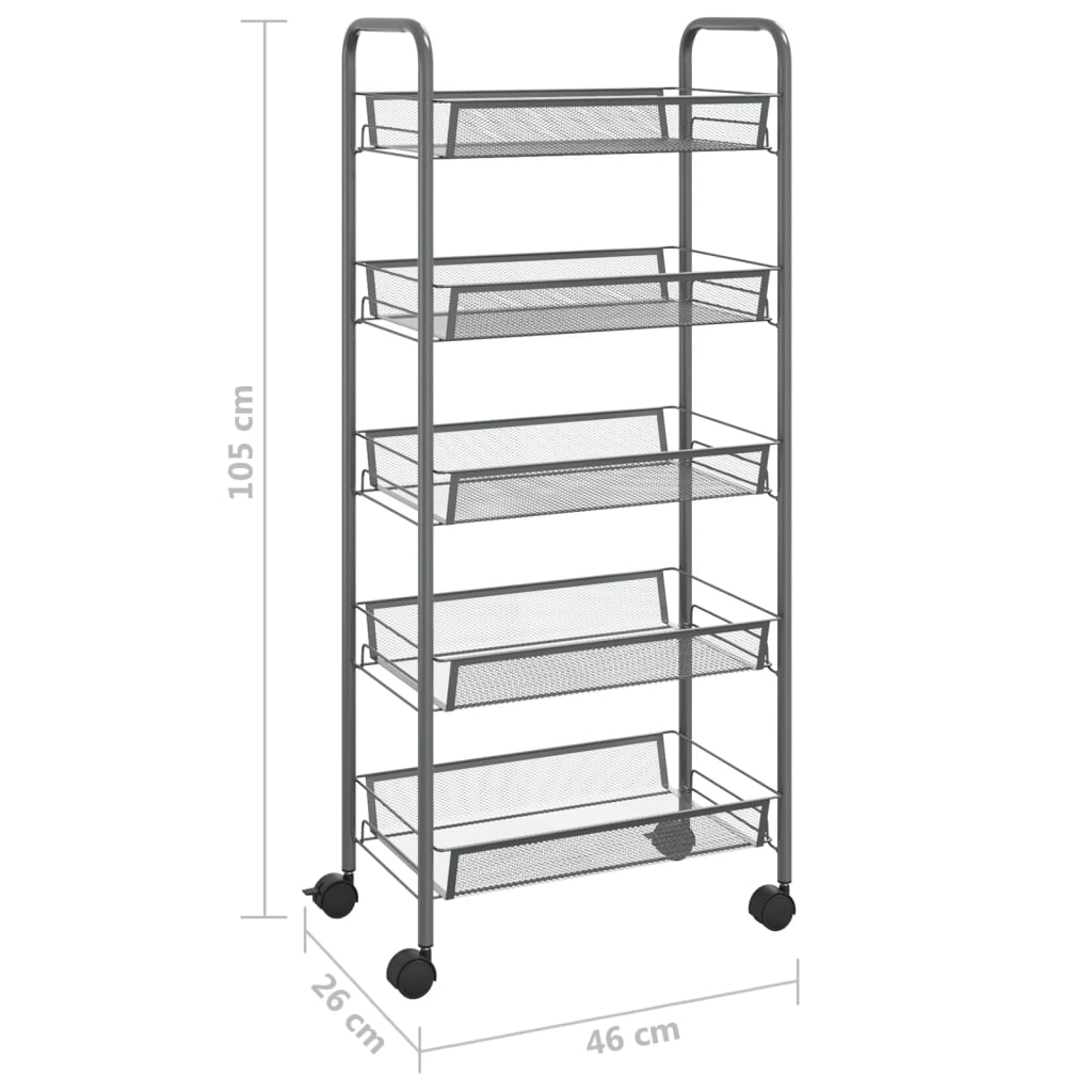 køkkenvogn med 5 hylder 46x26x105 cm jern grå