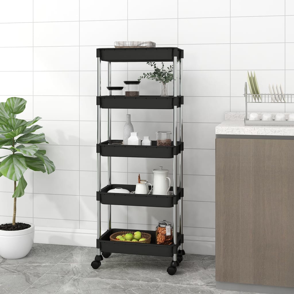 køkkenvogn med 5 hylder 42x29x128 cm jern og ABS sort