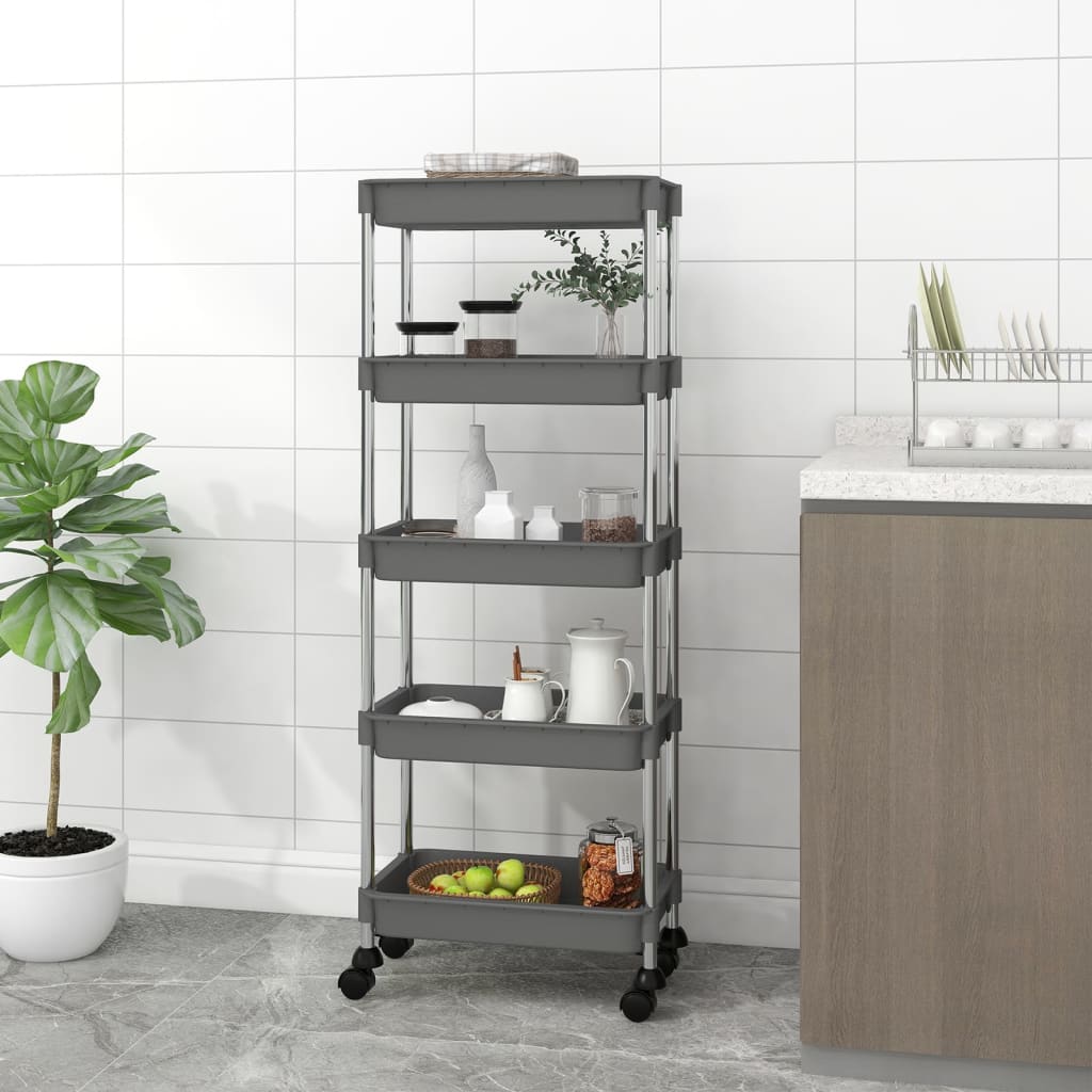 køkkenvogn med 5 hylder 42x29x128 cm jern og ABS grå