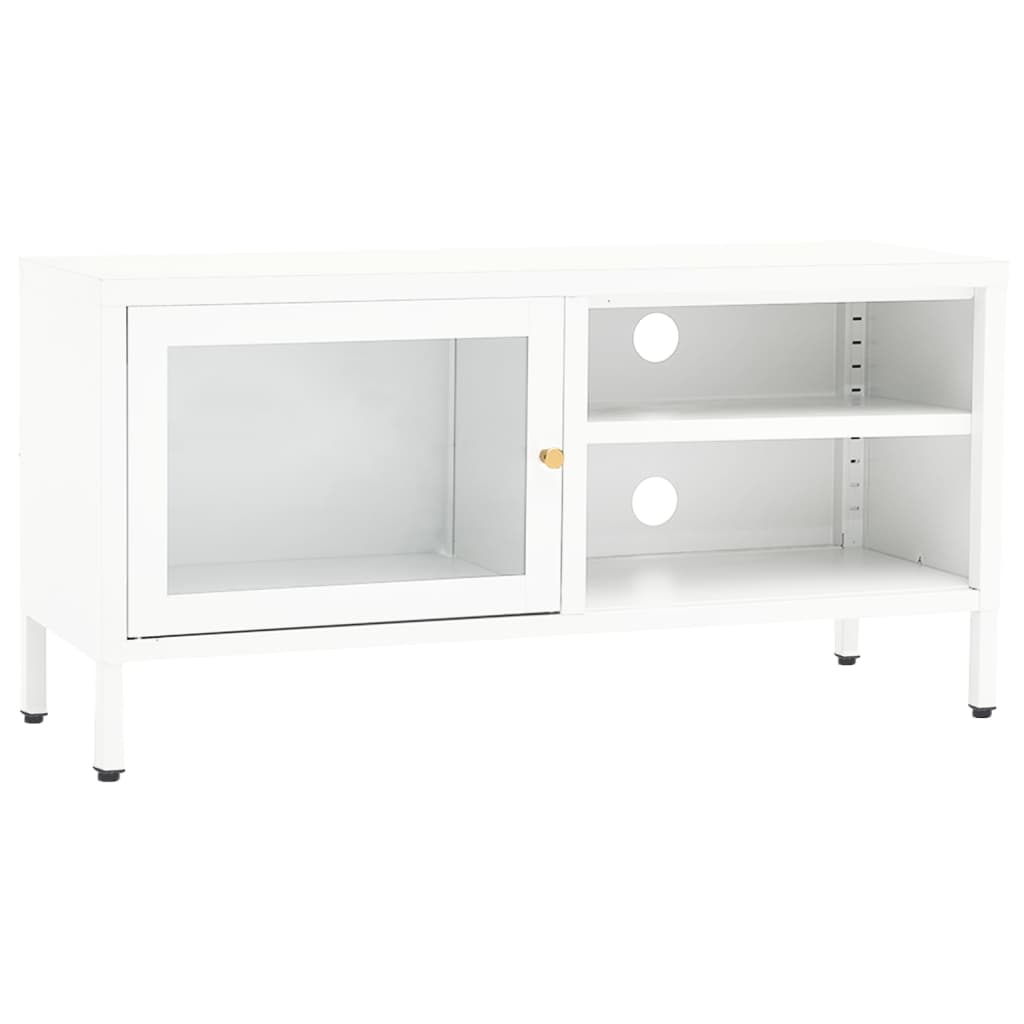 tv-skab 90x30x44 cm stål og glas hvid