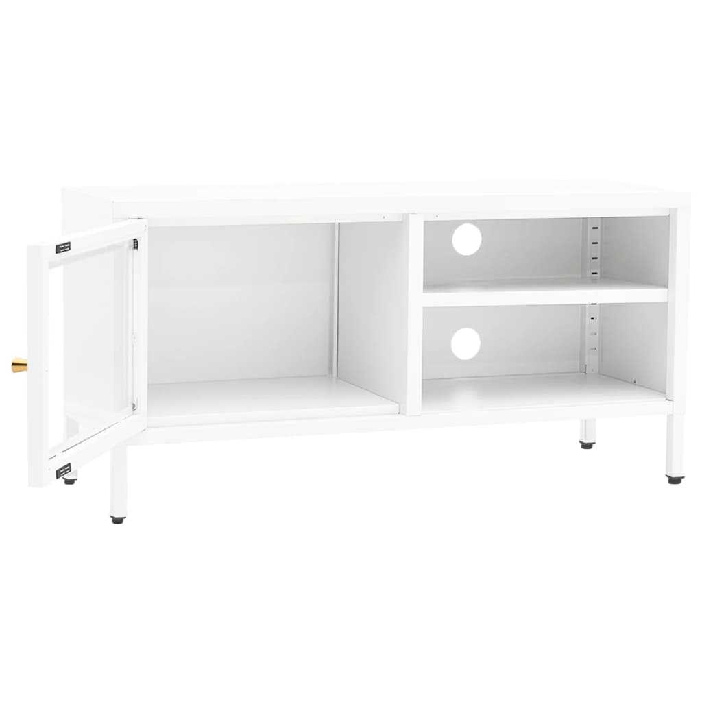 tv-skab 90x30x44 cm stål og glas hvid