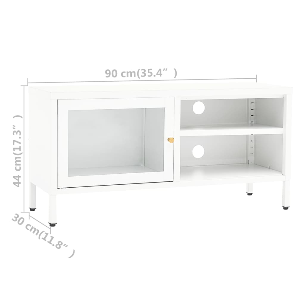 tv-skab 90x30x44 cm stål og glas hvid
