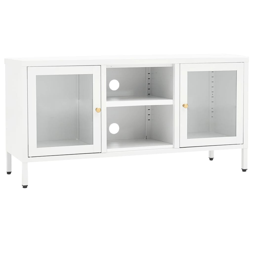 tv-skab 105x35x52 cm stål og glas hvid