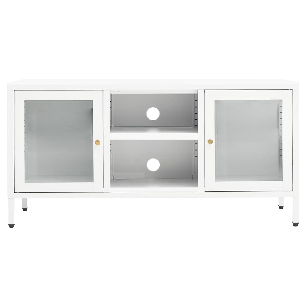 tv-skab 105x35x52 cm stål og glas hvid