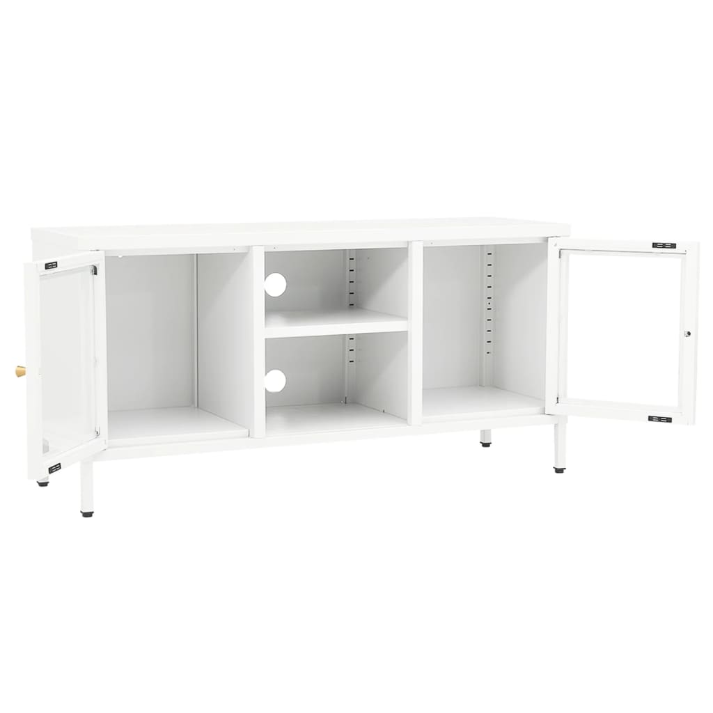 tv-skab 105x35x52 cm stål og glas hvid